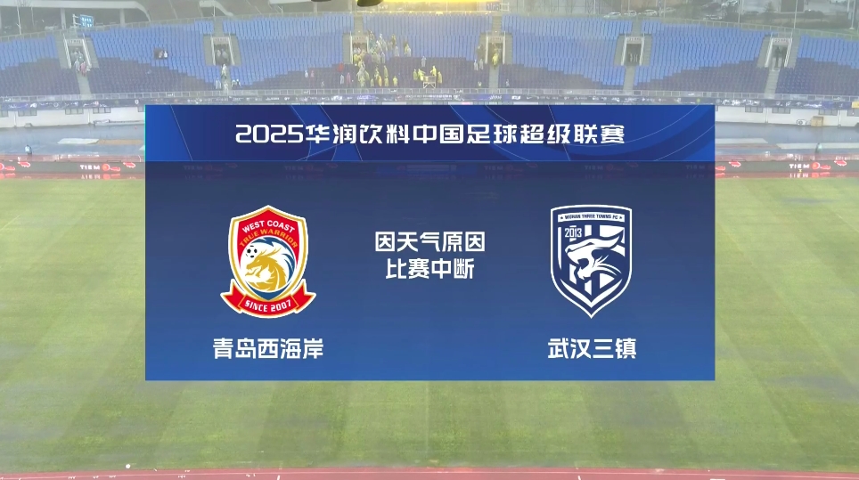  比賽延期！青島西海岸vs武漢三鎮(zhèn)進(jìn)行至18分鐘，因天氣中斷30分鐘