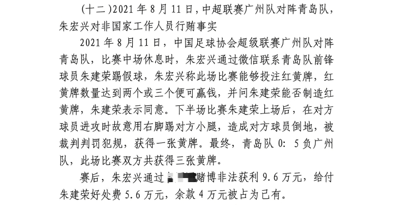 網(wǎng)傳判決書：青島球員朱建榮故意踢對方小腿，染黃收5.6萬好處費