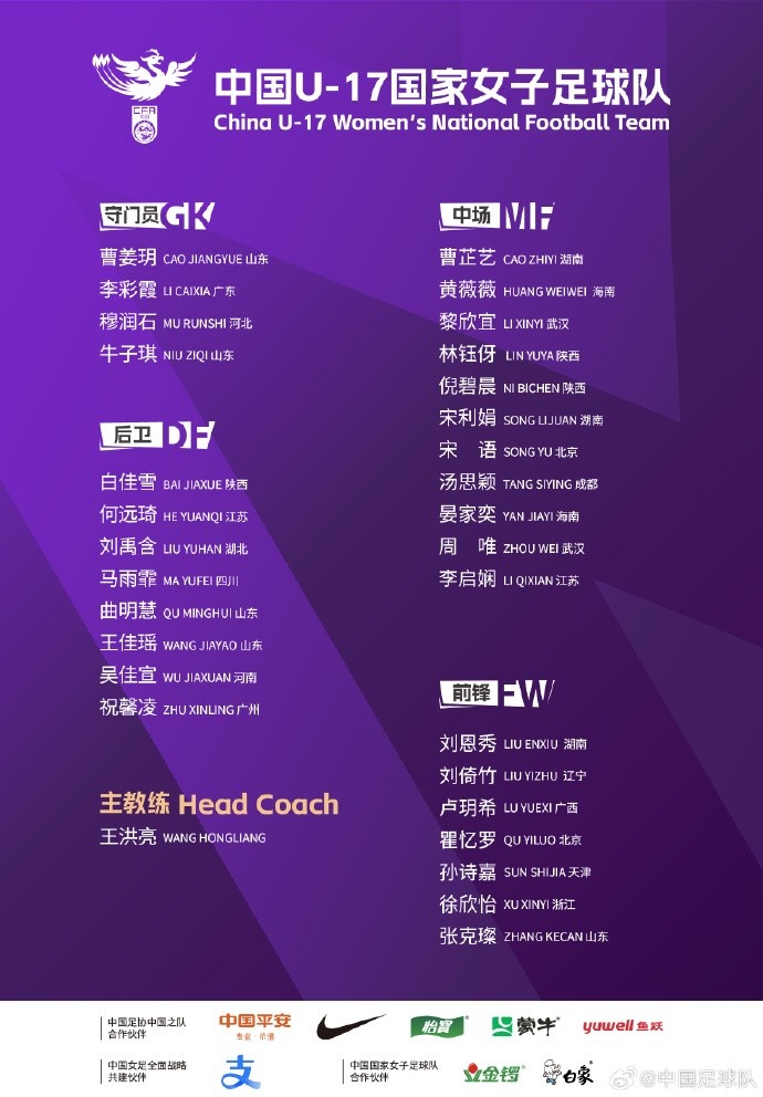  U17女足30人將在蘇州集訓(xùn)備戰(zhàn)世界杯，姜寧、朱挺擔(dān)任訓(xùn)練員